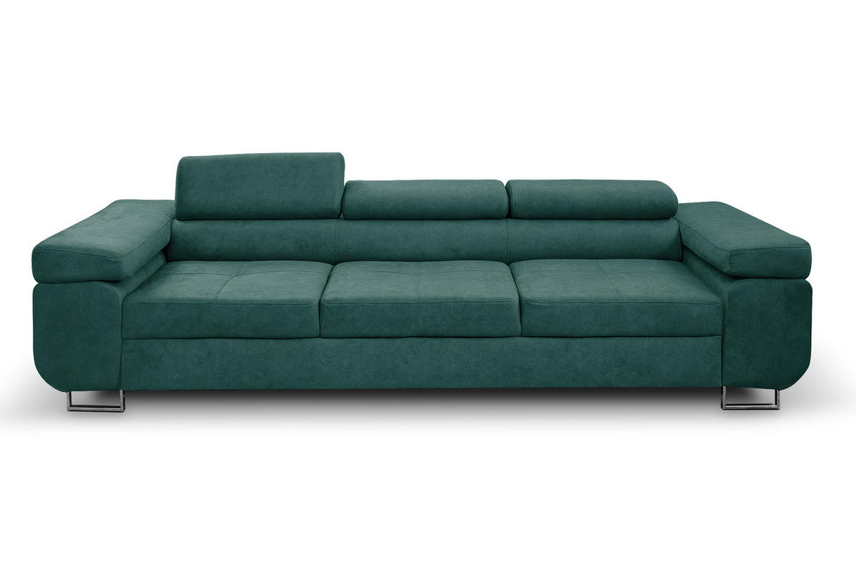 SOFA Marlene II 274 x 97 cm, mit verstellbaren Kopfstützen Schlaffunktion Wohnzimmersofa 3 Sitzer, grün - Grün, Kunststoff (274/87/97cm) - Margaret Hadas24