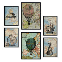 POSTER Set Mit 6 Vintage Maps Sammlung A3 & A4 Rahmenlos - Klar, Papier (29/3cm) - Nacnic