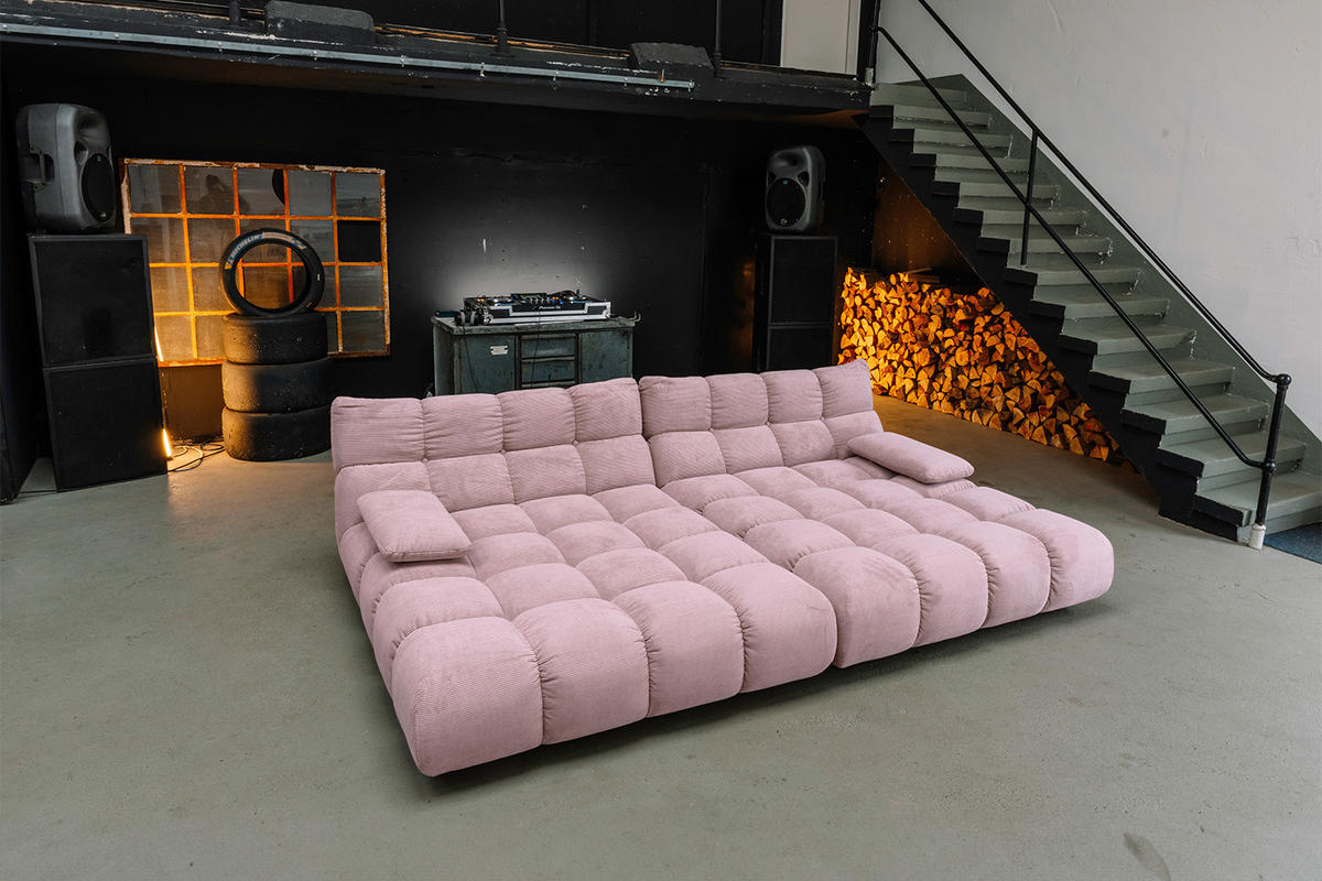 BIG SOFA VIVIEN Pink Cord - Pink/Schwarz, Kunststoff/Textil (296/85/178cm) - KAWOLA