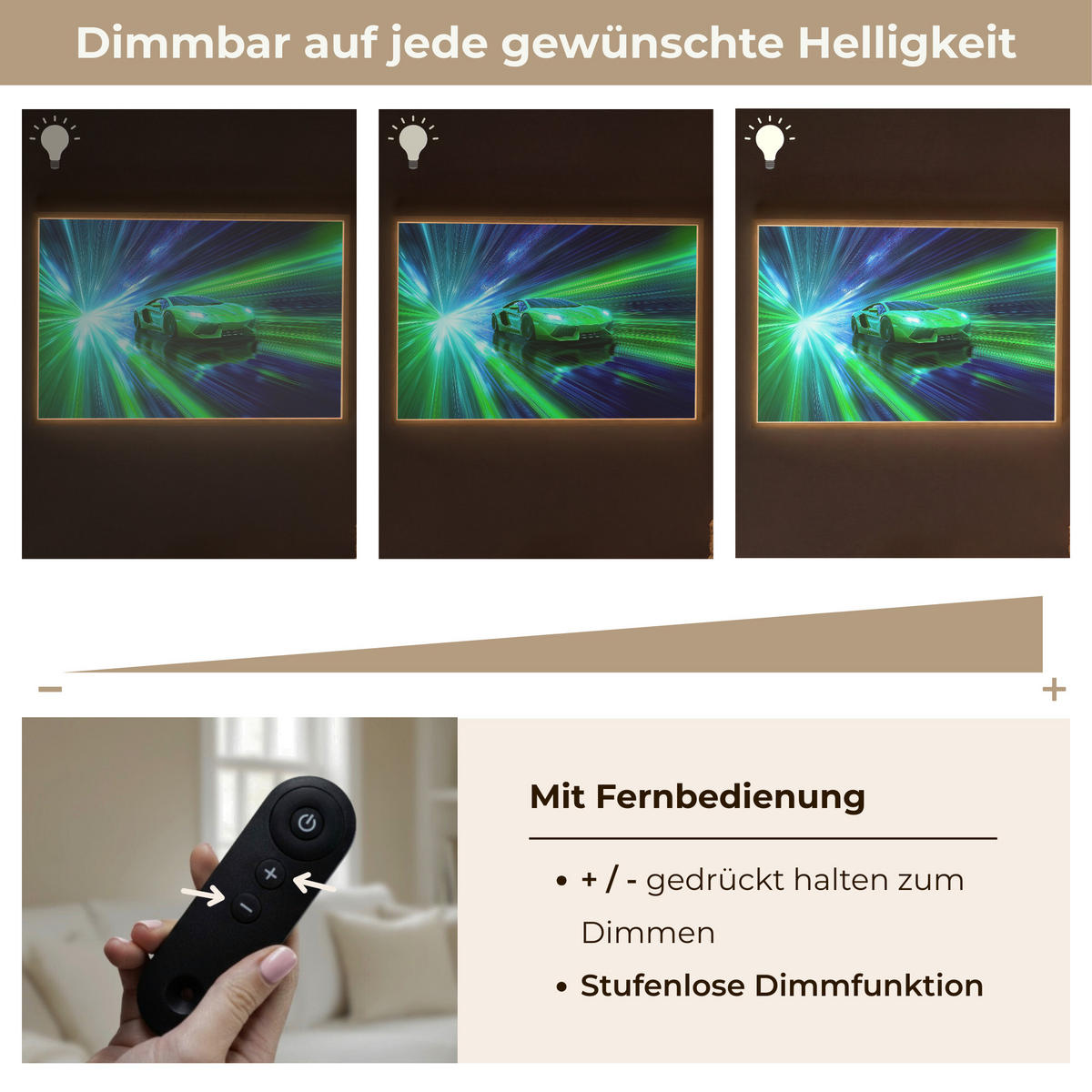 NÁSTĚNNÁ LAMPA S AKUMULÁTOREM Rychlost - Lehké - Sportovní vůz - Zelená 100x70 cm - zelená barva, kompozitní dřevo (100/70/8cm) - OnlyWow
