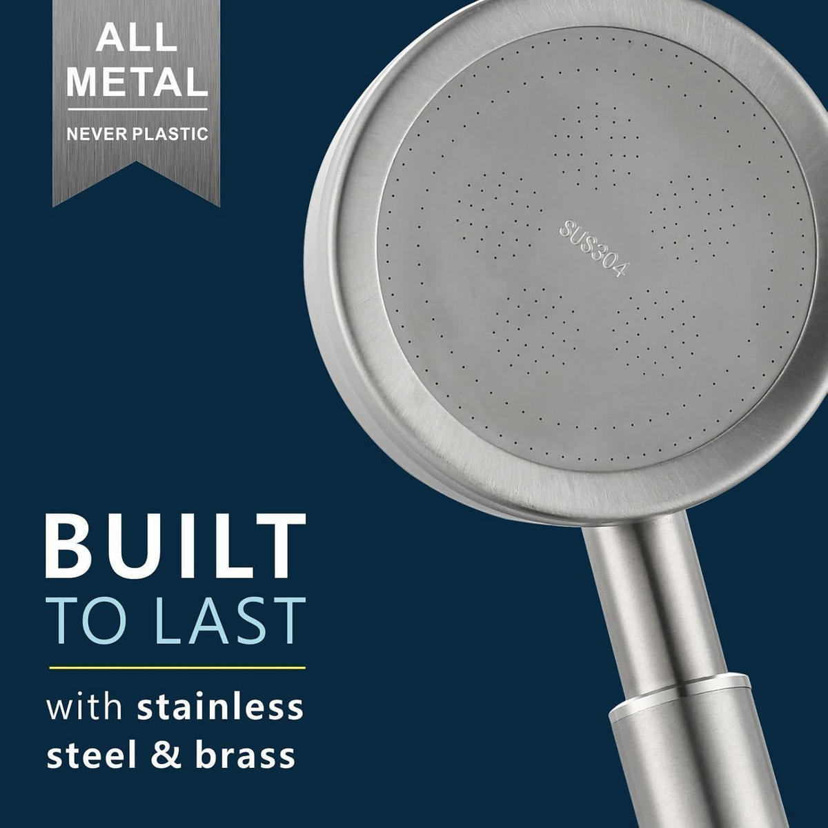 HANDBRAUSE Komplett aus Metall Nickel Gebürstet Hoher Druck - Silberfarben, Metall (8/12.7/23cm)