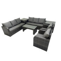 GARTENSOFA SET mit rechteckigem COUCHTISCH Polyrattan 8-Sitzer Dunkelgrau - Dunkelgrau/Grau, Glas/Kunststoff - Fimous