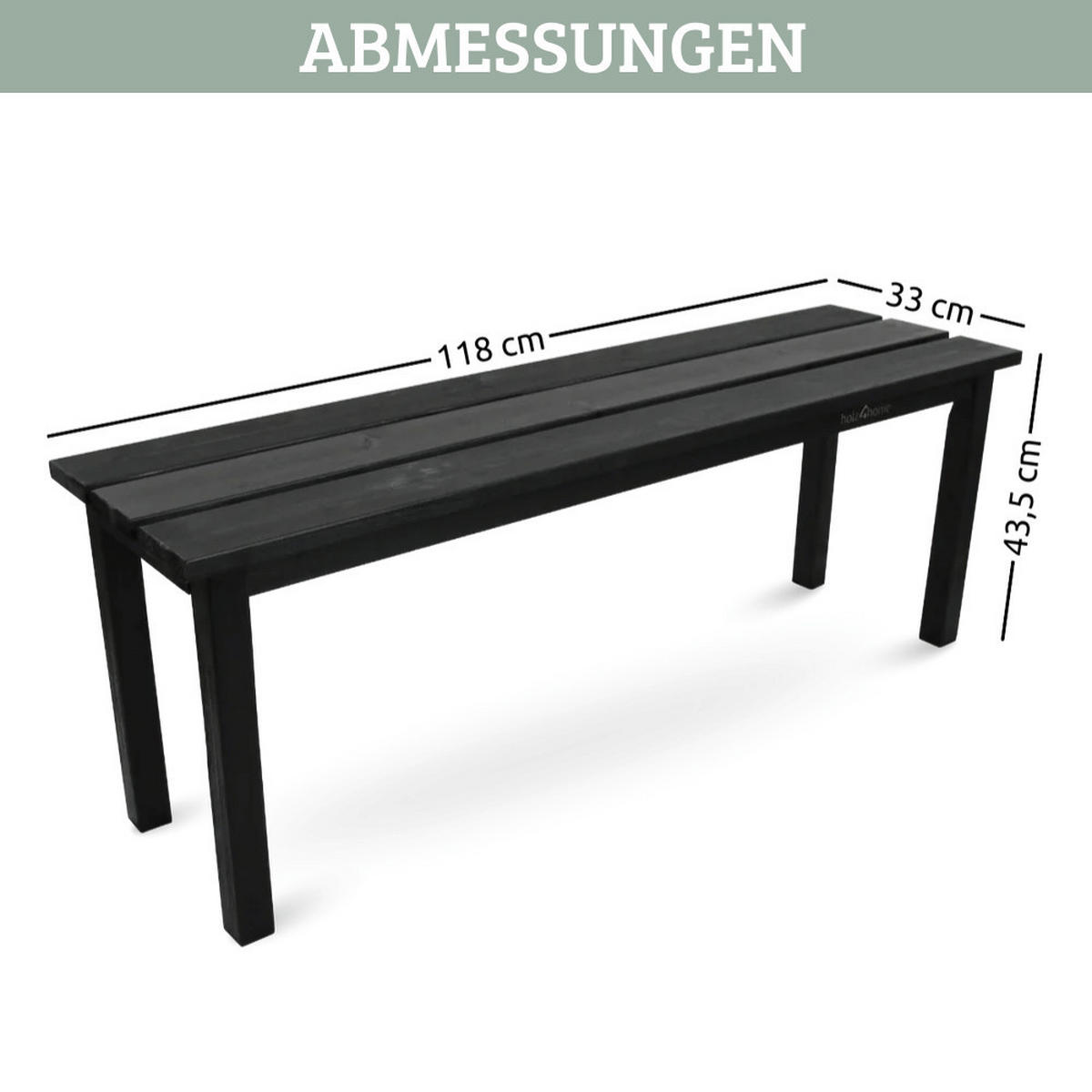 GARTENBANK wetterfest Holz LYDIA 3 Sitzer Schwarz - Schwarz, Holz (118/43.5/33cm) - DELUKE