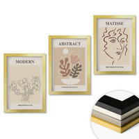 WANDBILDER 3er Set - 20x30 cm Goldrahmen - Moderne Pflanzenlinien - Goldfarben, Kunststoff (20/30cm) - ArtPrintCave