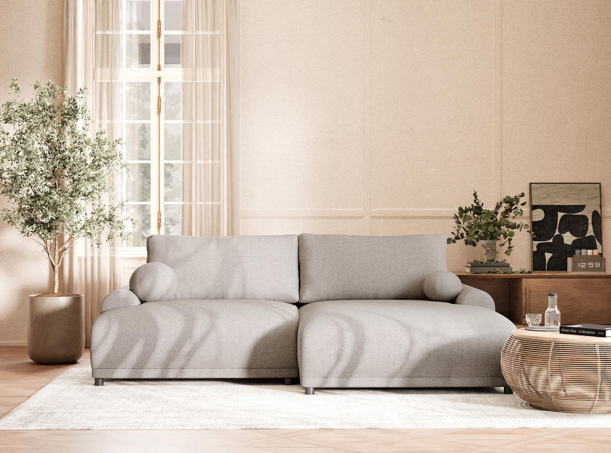 ECKSOFA MIT SCHLAFFUNKTION Tallin Beige Webstoff - Beige/Schwarz, Holz/Holzwerkstoff (240/145cm) - Maison de Reve