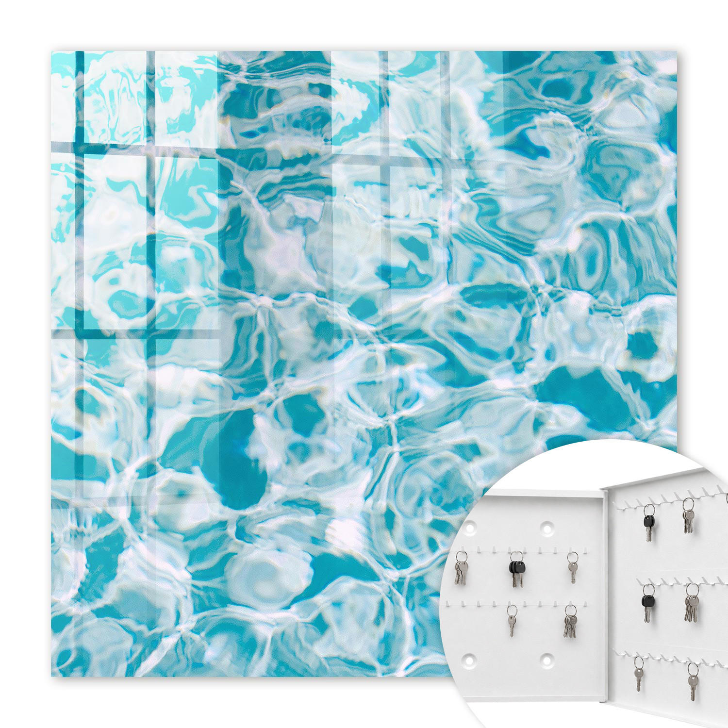 SCHLÜSSELBOX Weiß 30x30 cm – Türöffnung nach rechts - Wasserwirbel - Blau, Metall (30/30/5cm) - TULUP