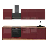 KÖK Fame-Line, Bordeaux högblank/Goldkraft ek, 280 cm, AP Oak - Bordeaux/Honungsek, Träbaserade material (280/206.8/60cm) - Vicco