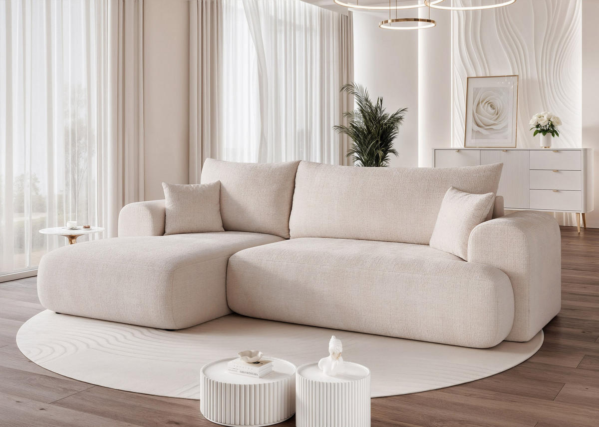 ECKSOFA BLOOM mit Schlaffunktion und Bettkasten Creme - Creme, Holzwerkstoff/Kunststoff (263/150cm) - Idohome