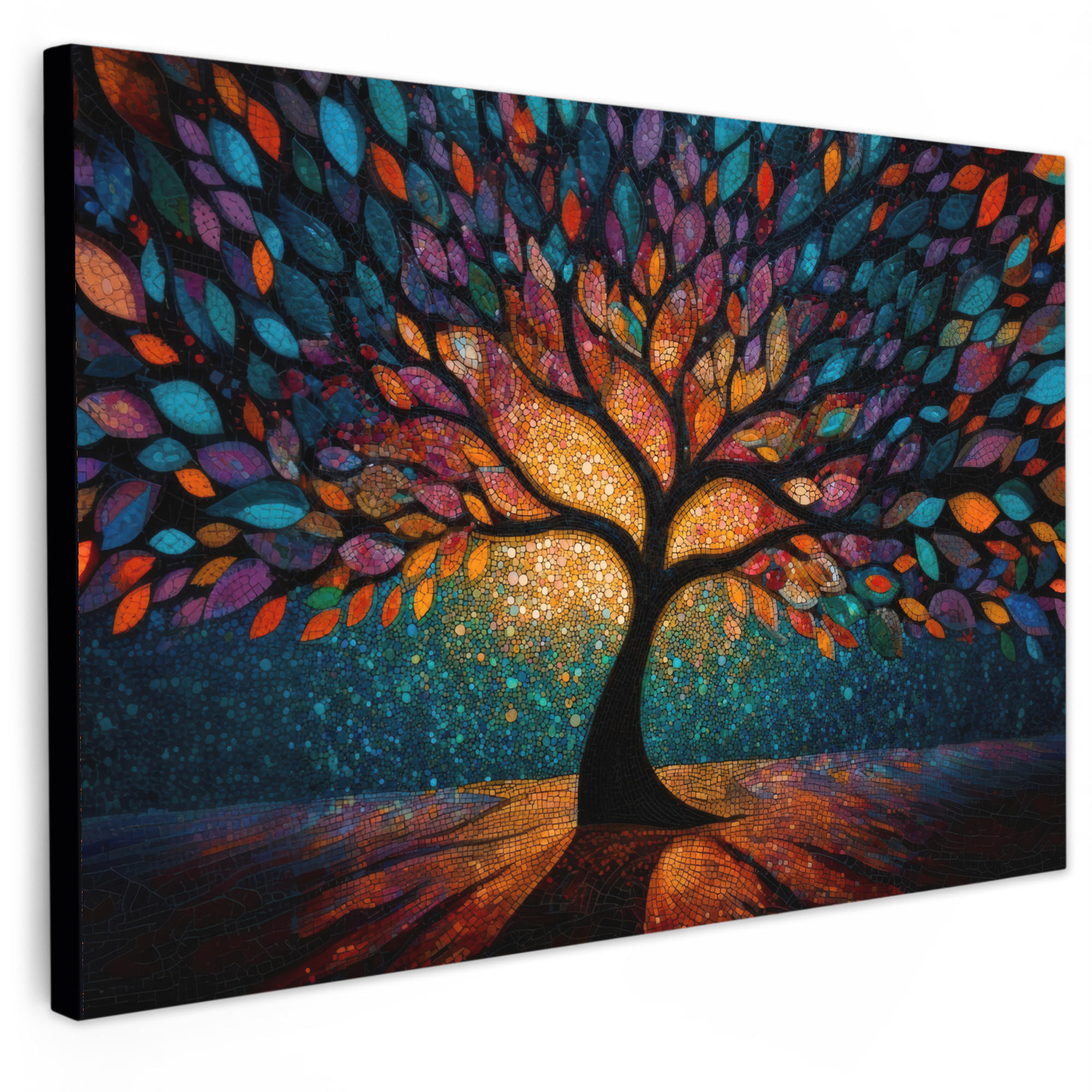MuchoWow OBRAZ NA PLÁTNĚ Mozaika - barevné - strom - větve 90x60 cm