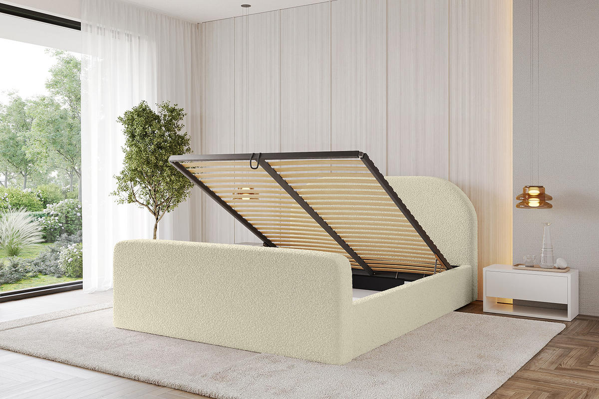 POLSTERBETT mit Bettkasten, Fußteil und Lattenrost, Boxbett mit Matratze H3/H4 - TIVON-Z 180x200 Beige - Taupe, Holzwerkstoff/Textil (180/200cm) - ALTDECOR