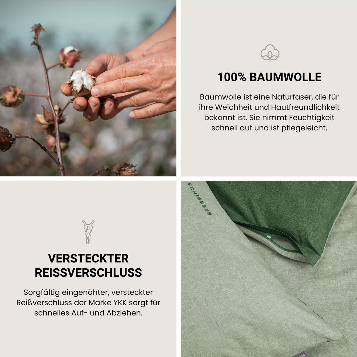 BETTWÄSCHESET Doubleface - Renforcé - 2-teilig - 155 x 220 cm - Grün - Grün, Textil (155/220cm) - SCHIESSER