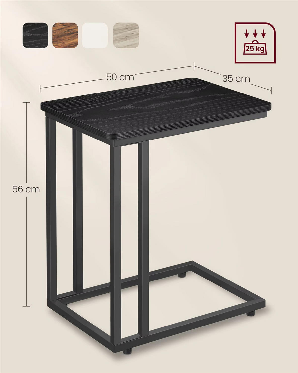 BEISTELLTISCH 50/56/35 cm mit Rollen mobil Schwarz - Schwarz, Metall (35/50/56cm) - Kaket