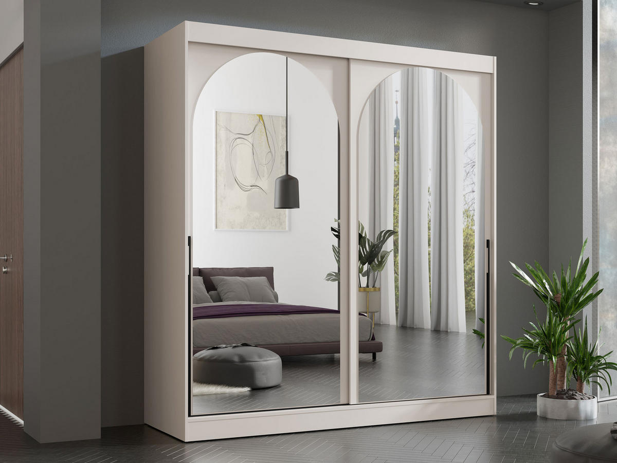 SCHIEBETÜRENSCHRANK Modin 200 - Kaschmir/Schwarz, Holzwerkstoff/Kunststoff (200/216/65cm) - MIRJAN24