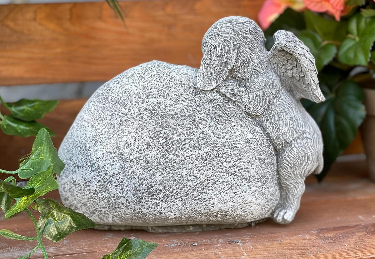 STEINFIGUR Hund am Grabstein mit Inschrift frostfest Steinguss - Grau, Stein (19/14/8cm) - stoneandstyle