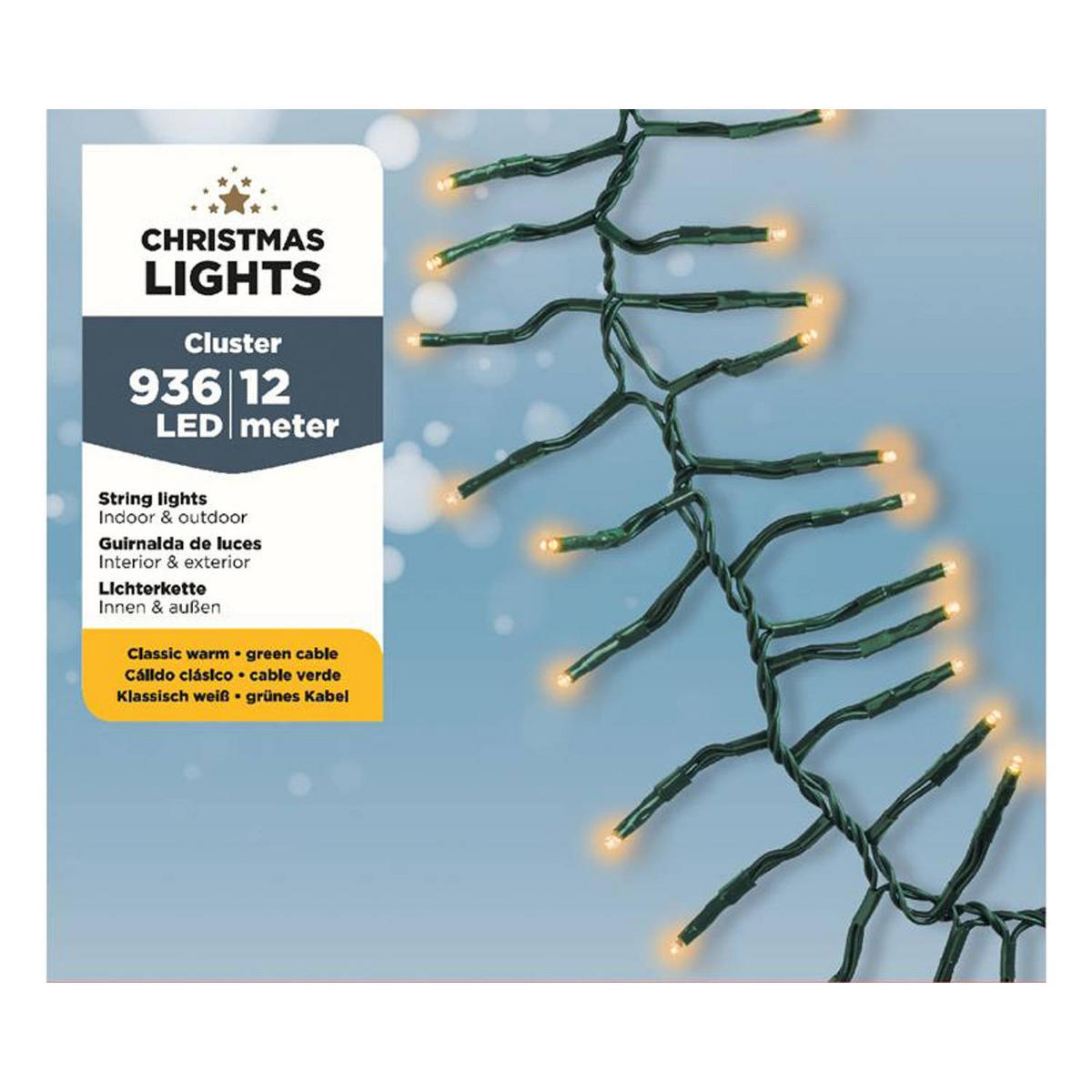 LICHTERKETTE Cluster Compact, 936 LED-Leuchten, klassisch weiß, 12m - Weiß, Kunststoff (1200cm) - Lumineo