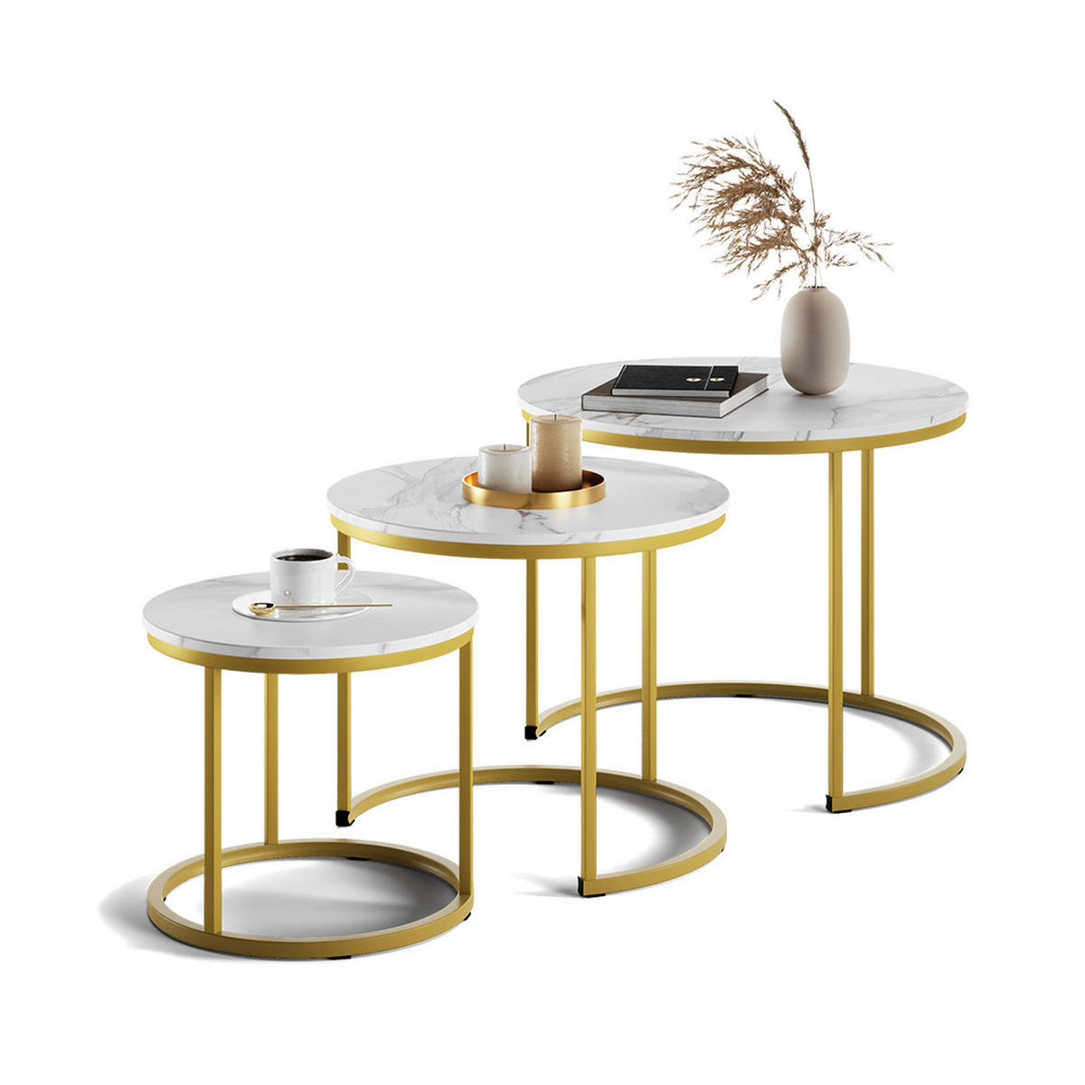 COUCHTISCH-SET Montreal Weiß/Gold 55 x 55 cm 3 Teile - Goldfarben/Weiß, Holzwerkstoff (55/55/44.5cm) - Vicco
