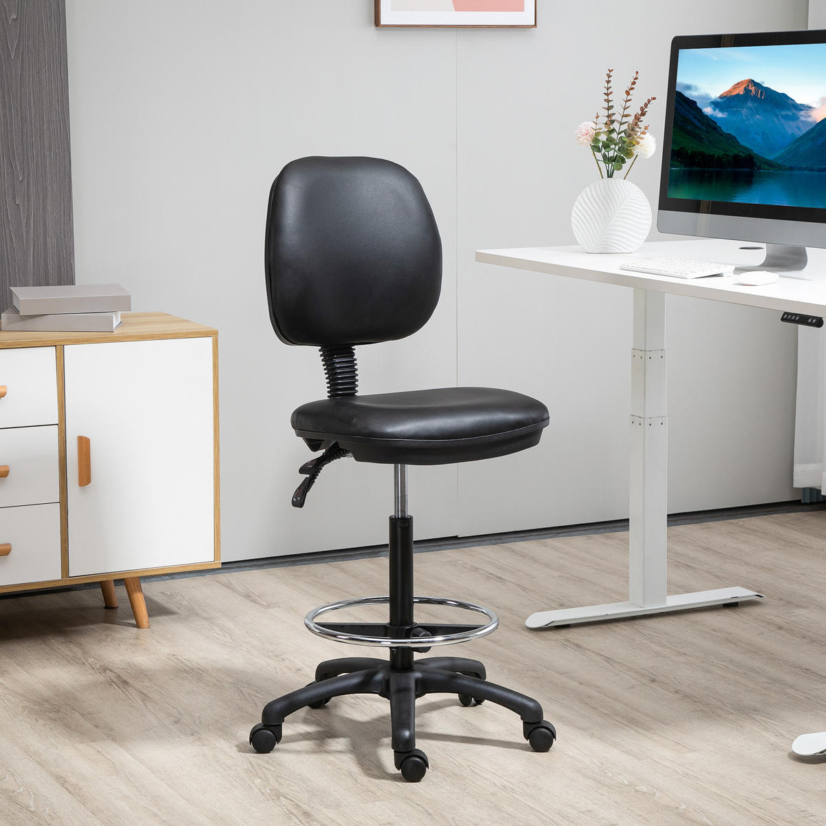 BÜROHOCKER DE-11674 höhenverstellbar 69-91 cm mit verstellbarer Fußstütze Schwarz - Schwarz, Metall (46/137/49.5cm) - ComfortXL