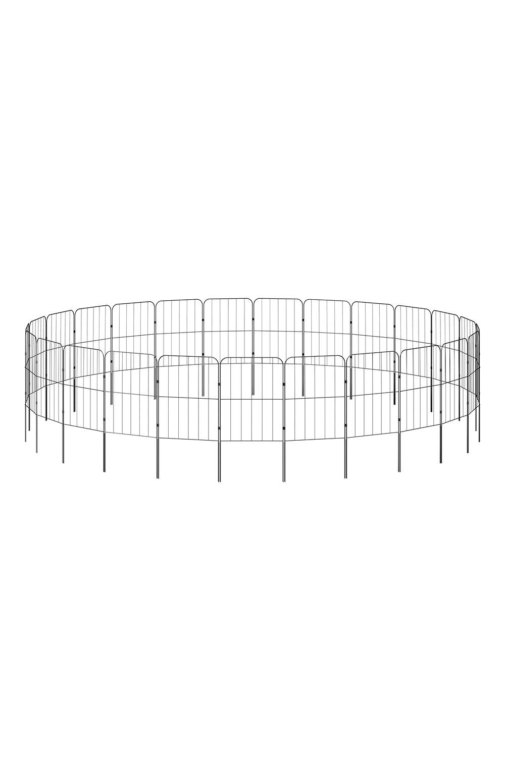 GARTENZAUN 25 Stück aus Metall in Schwarz Abnehmbares Design Robuste Metallkonstruktion je Paneel: 31 cm B × 61 cm H - Schwarz, Metall (31cm) - Livingandhome