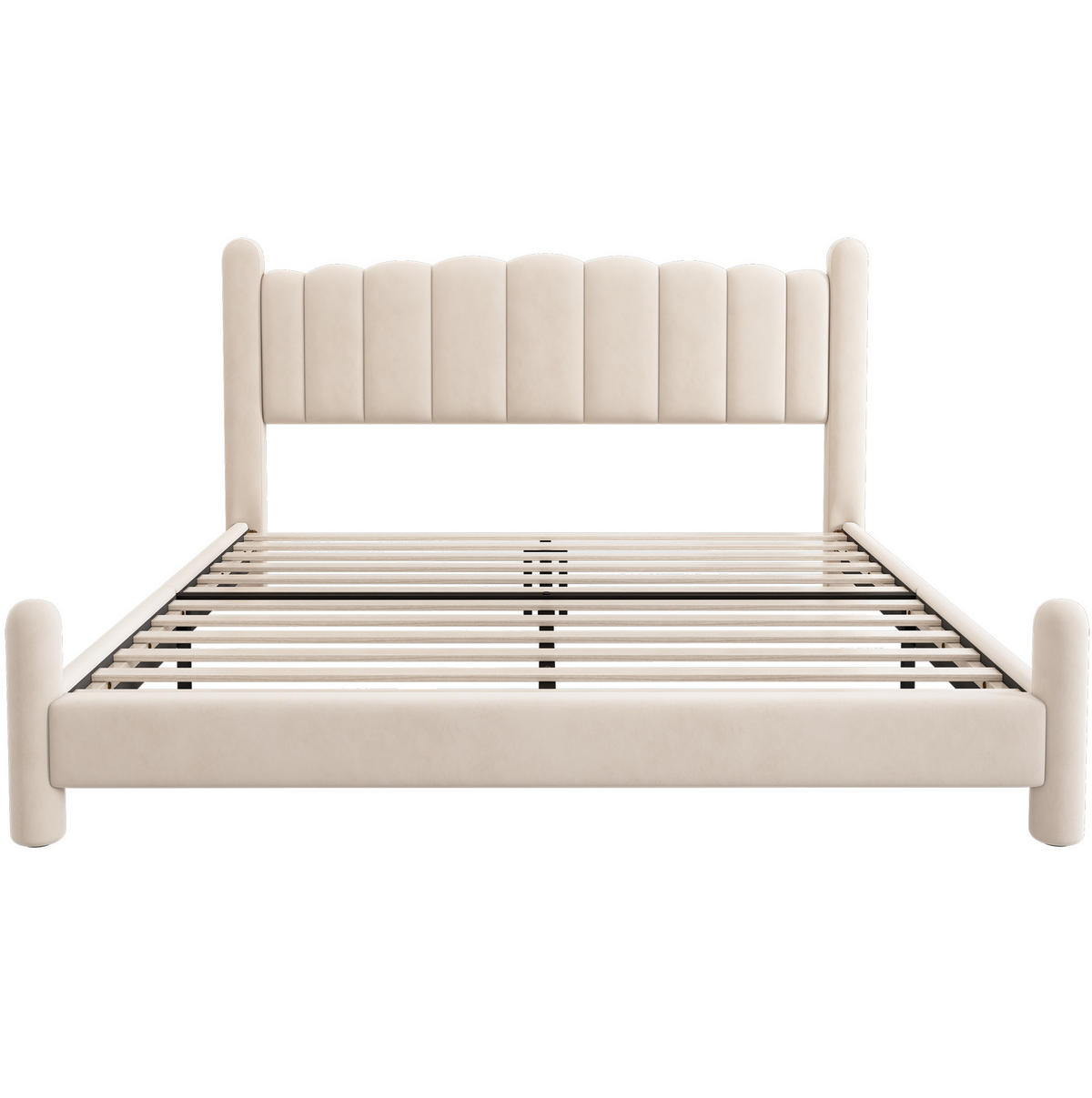 POLSTERBETT 180/200 cm beige aus Samt mit Lattenrost und Wellenkopfteil - Beige, Textil (180/200cm) - OKWISH
