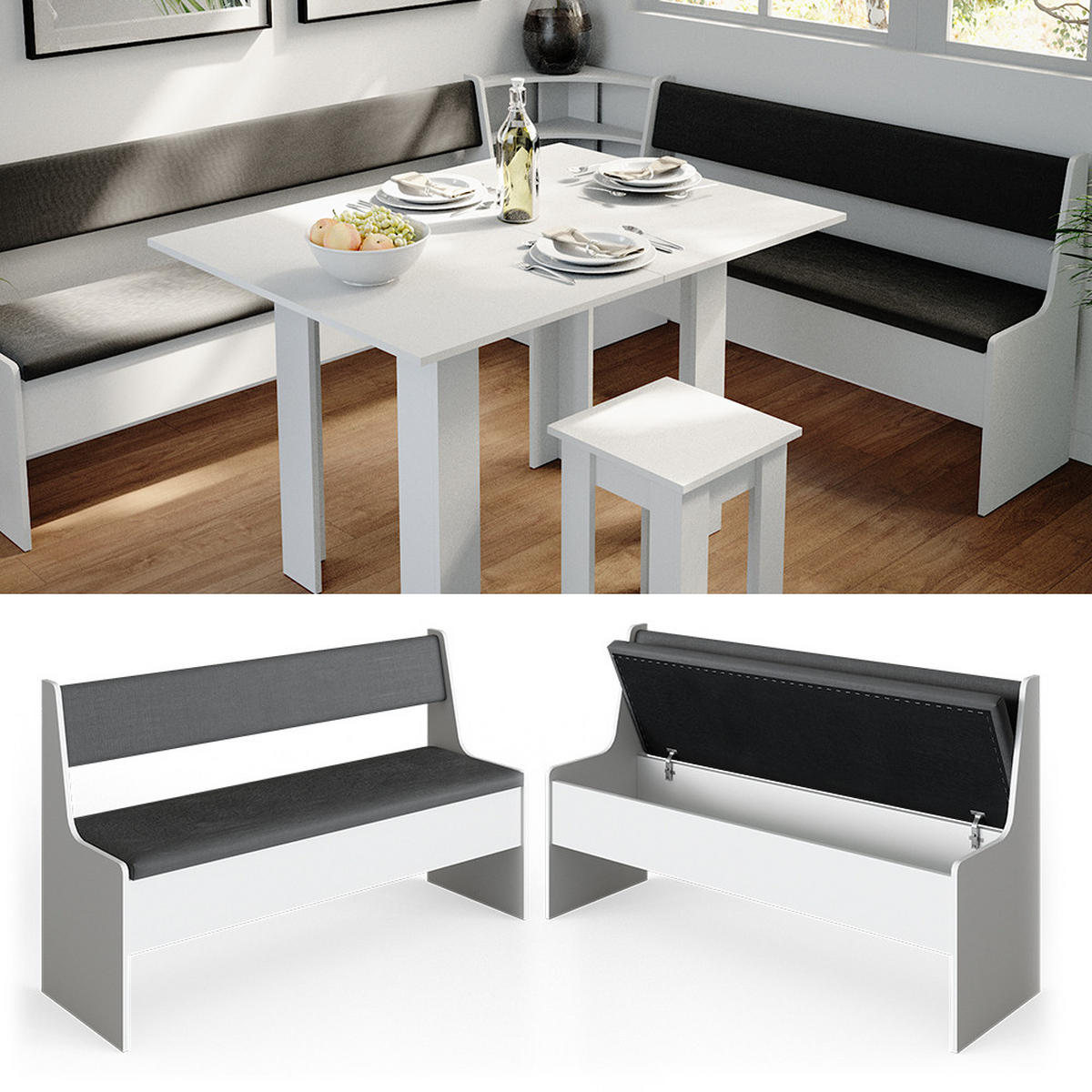 ESSZIMMER-BANK Roman Weiß 136.6 x 41.5 cm - Anthrazit/Weiß, Holzwerkstoff (41.5/80/136.6cm) - Vicco