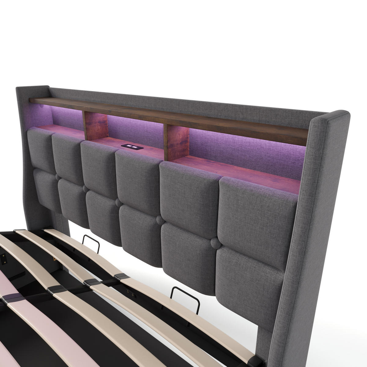 POLSTERBETT 180/200 cm Grau mit Bettkasten, USB-Anschluss und LED-Beleuchtung - Grau, Textil (180/200cm) - Flora Grace
