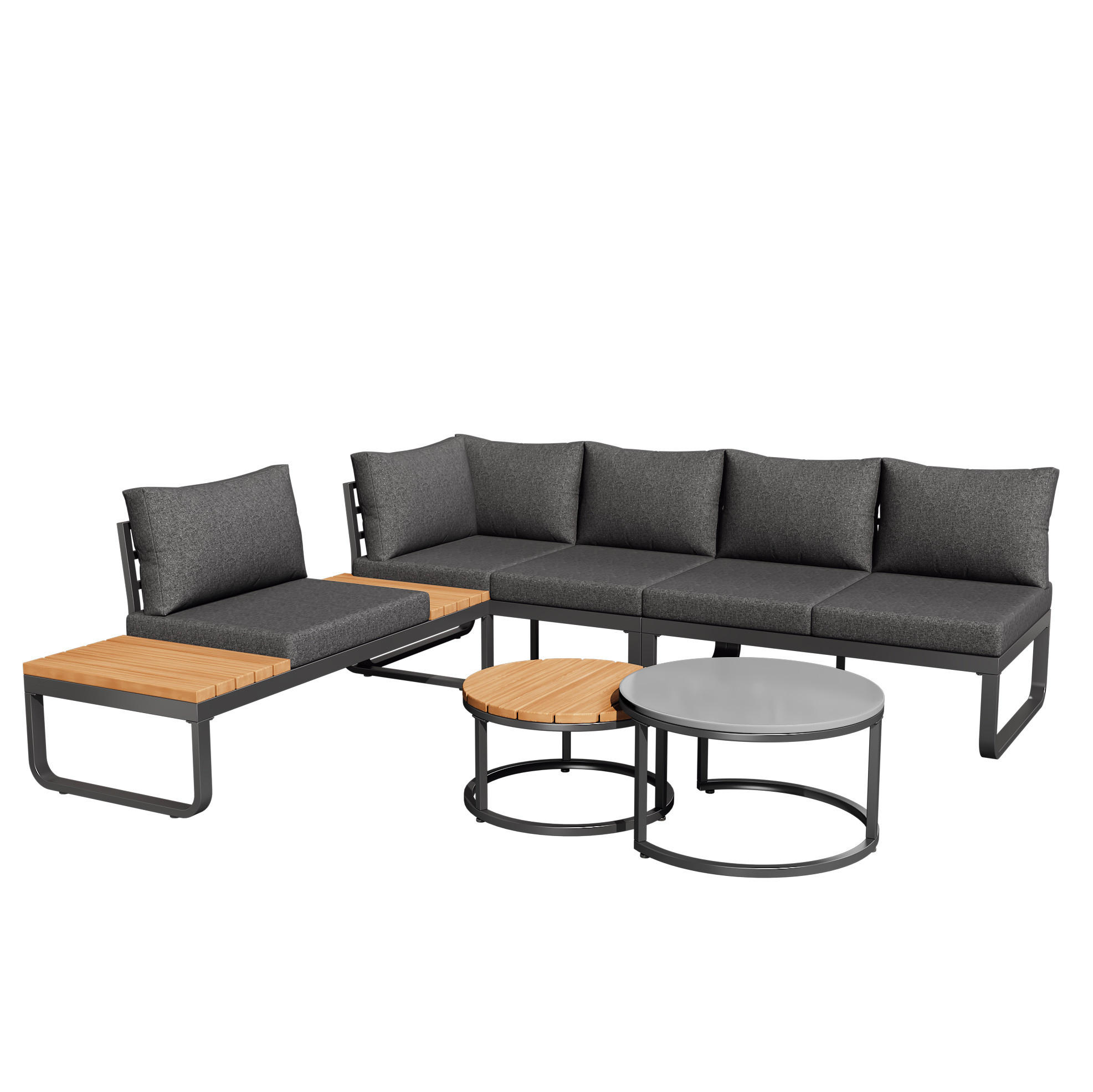 GARTENMÖBEL-SET 123,5/58/66 cm mit 2 Sofas, Sessel, 2 Tischen, verzinktem Eisen und verstellbaren Füßen, Grau - Grau, Metall - Redom