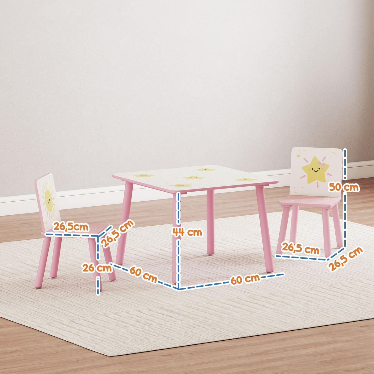 KINDERSITZGRUPPE DE-17534 mit Sternenmotiv, 60x60 cm Rosa - Pink, Holzwerkstoff (60/44/60cm) - ComfortXL