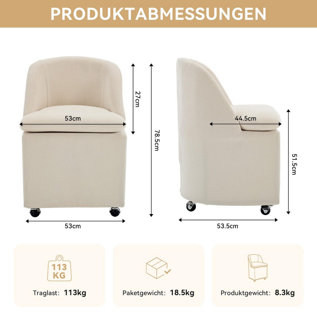 ESSZIMMERSTUHL 2er-Set Beige - Beige, Naturmaterialien (52/54/52cm)