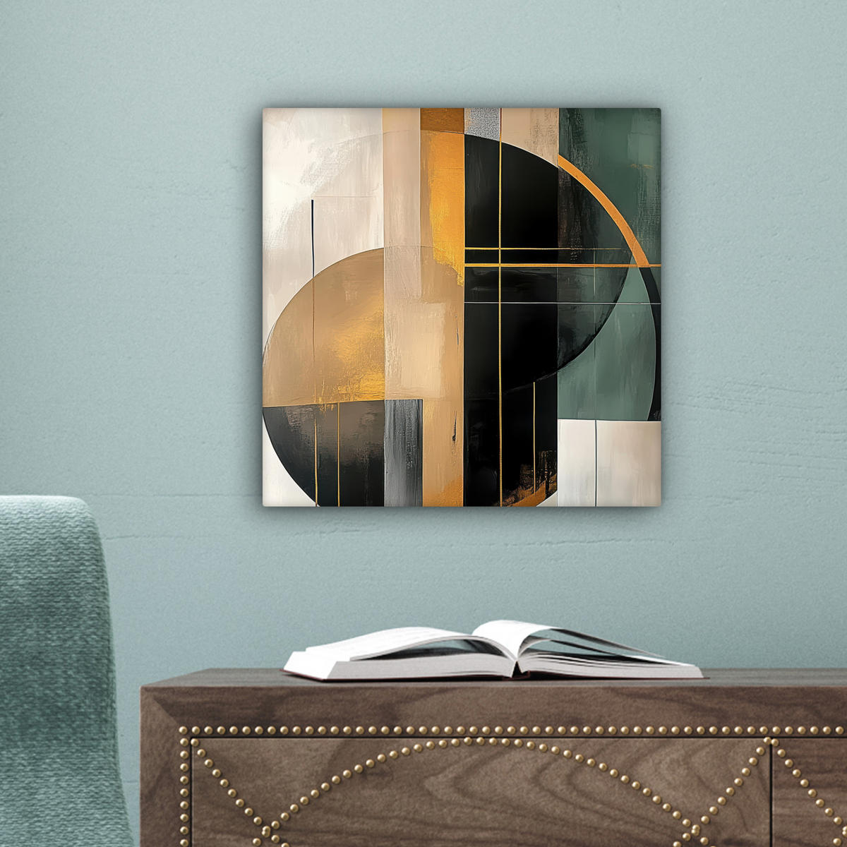 LEINWANDBILD - Abstrakt - Gold - Bronze - Grün - Formen - Modern - 20x20 - Wandbilder - Multicolor, Textil (20/20cm) - MuchoWow
