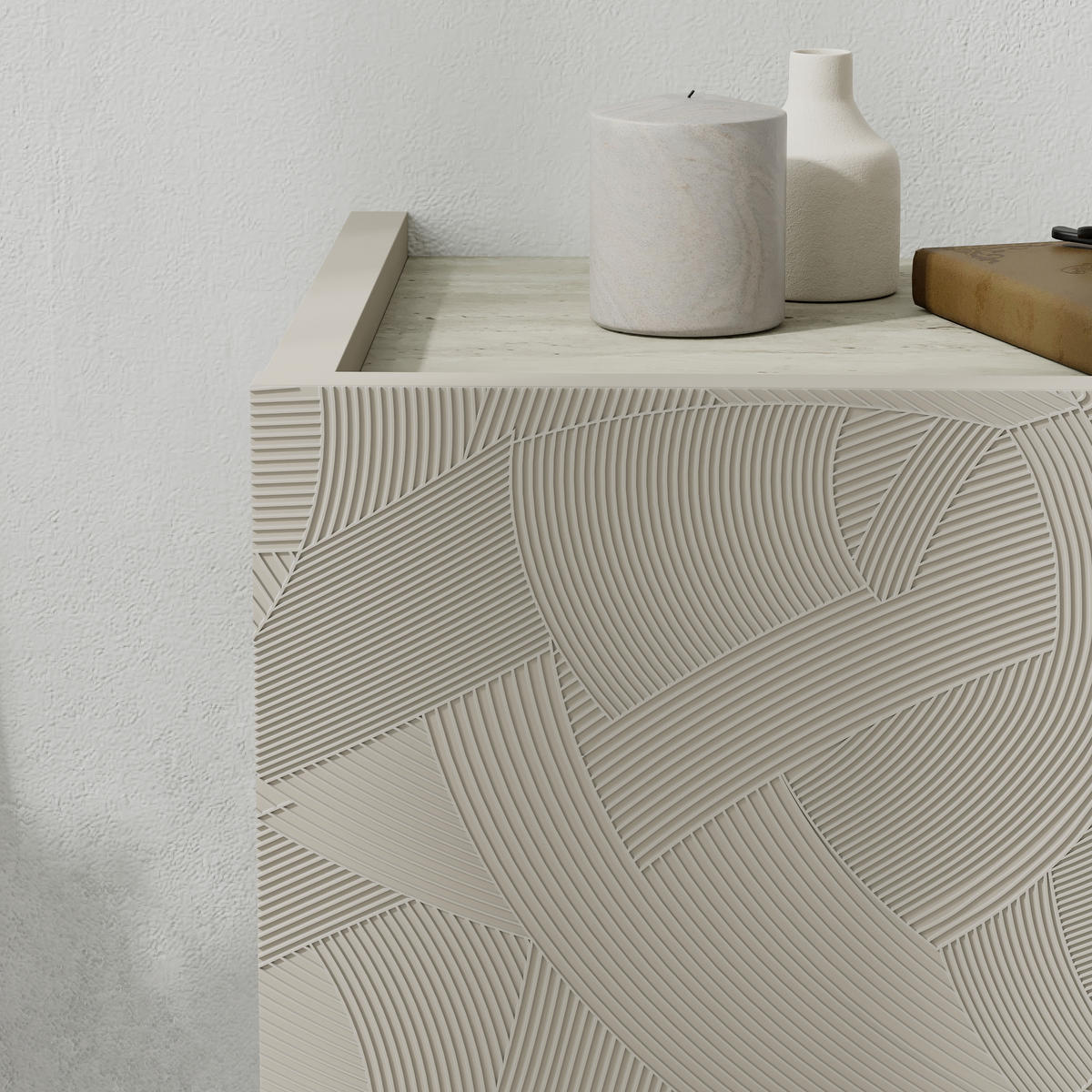 NACHTTISCH Onda Sandstein, Travertin 38,4/31/18,5 cm - Sandfarben, Holzwerkstoff (38.4/18.5/31cm) - Decortie