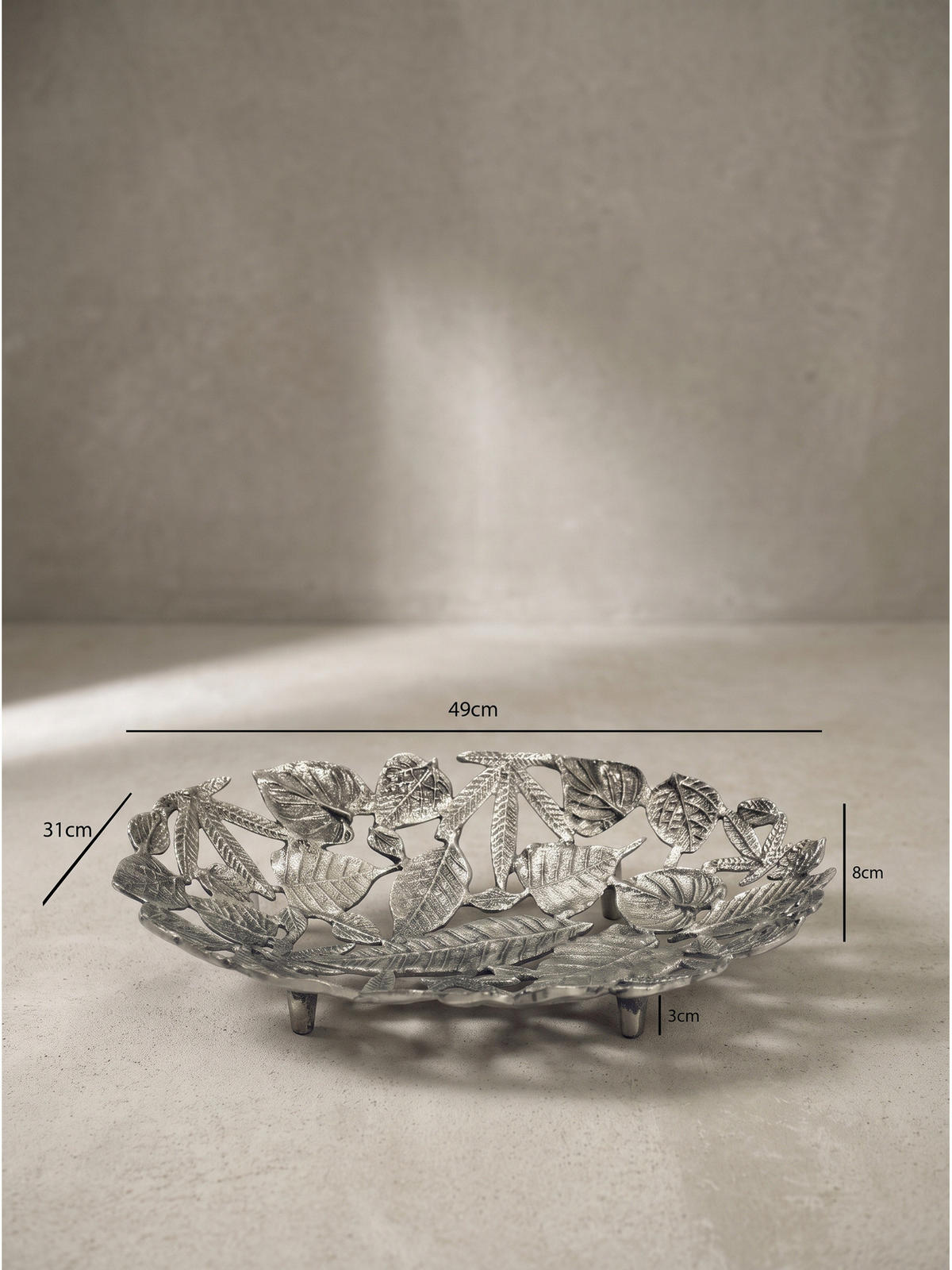 DEKOSCHALE RECANATI, Aluminium, handgefertigt, Silber, 49 x 31 x 8 cm - Silberfarben, Metall (8cm) - KADIMA DESIGN