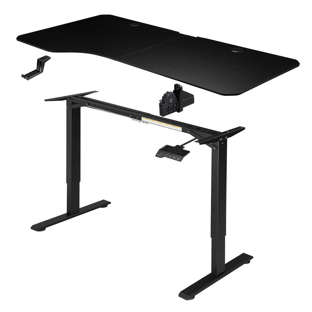 SCHREIBTISCH Office Stand schwarz 160x75 cm höhenverstellbar - Schwarz, Holz (60/160/117cm) - Juskys
