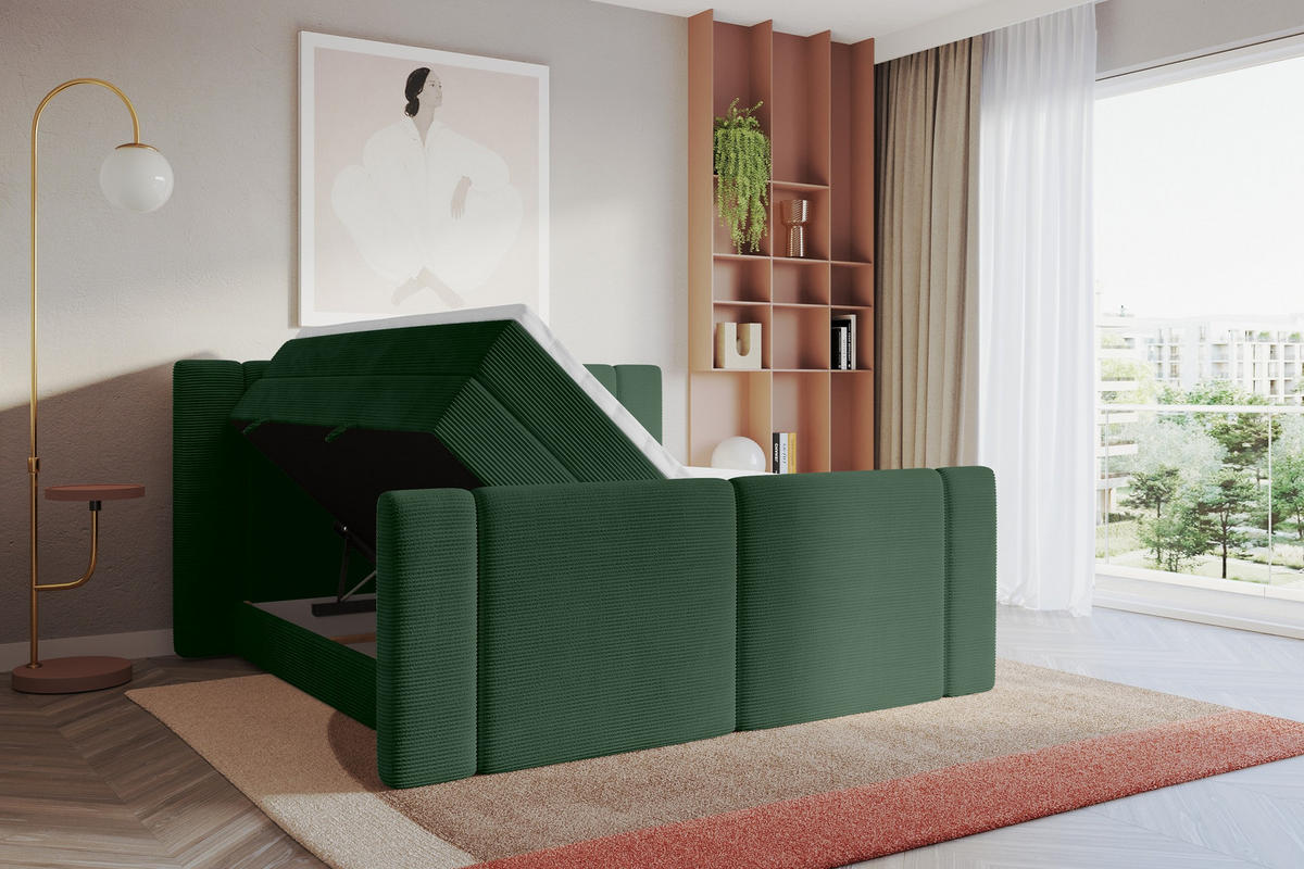 BOXSPRINGBETT mit Matratze H3/H4 - EVON KING Zanozek - 160x200 cm Grün - Grün, Holzwerkstoff (160/200cm) - ALTDECOR