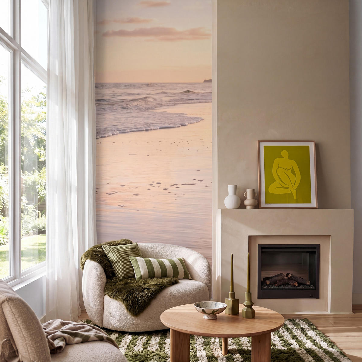 TAPETE - Strand - Brandung - Wolken - 120x280 cm - Hellrosa, Papier (120/280cm) - OnlyWow