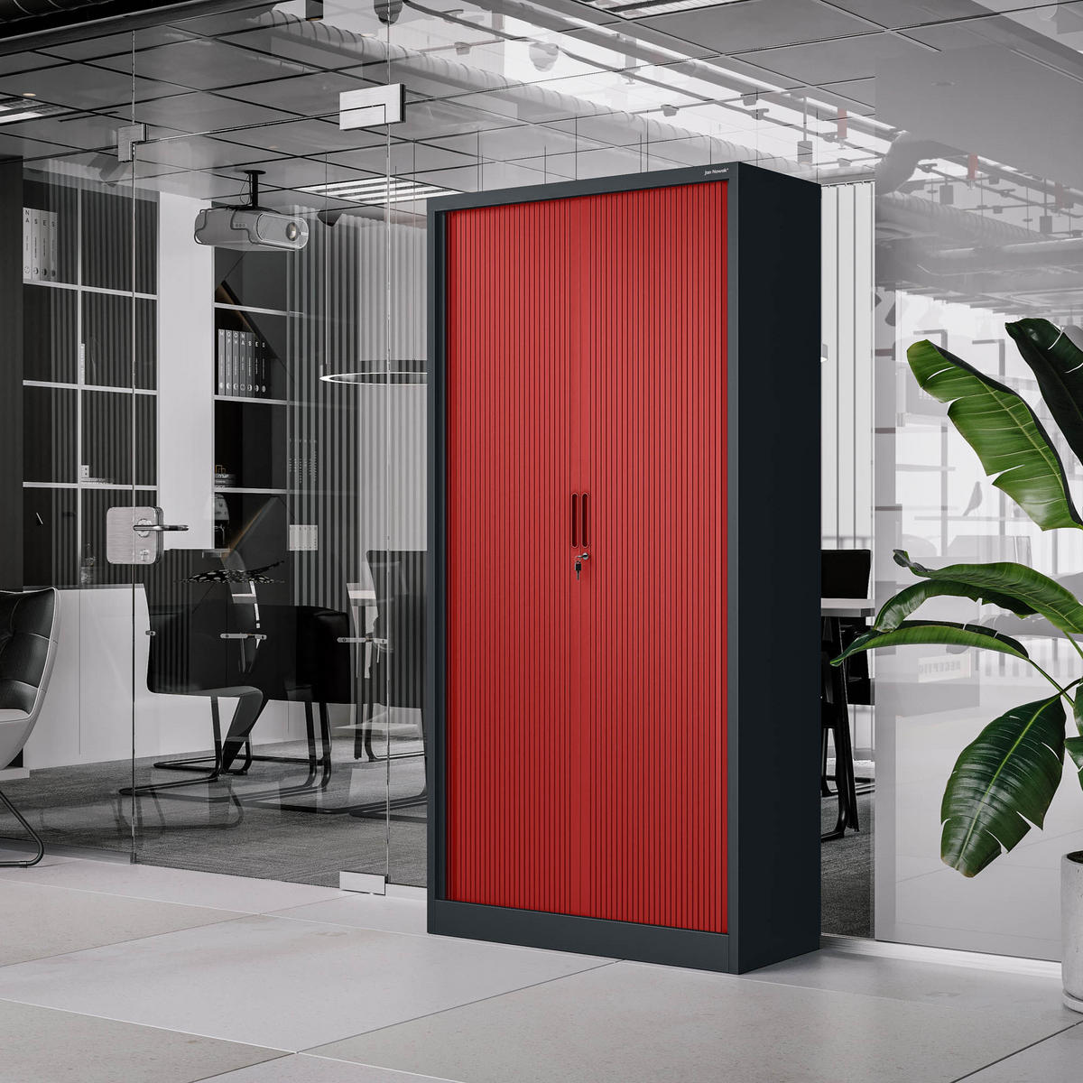 ROLLADENSCHRANK DAMIAN - Anthrazit/Rot, Metall (90/185/45cm) - Jan Nowak