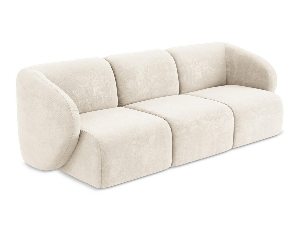 3-SITZER SOFA Chenille Stoff Beige - Creme/Schwarz, Holzwerkstoff/Kunststoff (244/75/94cm) - Makamii
