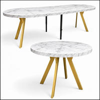 ESSTISCH rund ausziehbar 100/300/76 cm, Marmor, 54 cm Tischplatte + Y Metallgestell Gold - Goldfarben/Hellgrau, Holzwerkstoff/Metall (100/300/76cm) - Damale Möbel