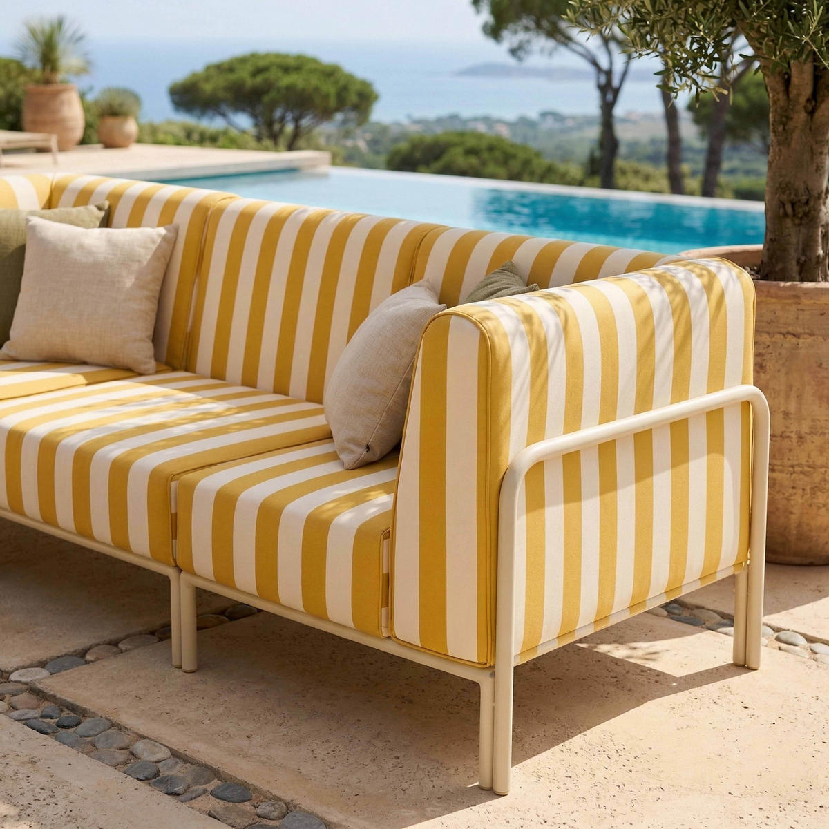GARTENSOFA mit 3 Sitzplätzen, Gelb - Gelb, Textil (80/78/216cm) - Oviala