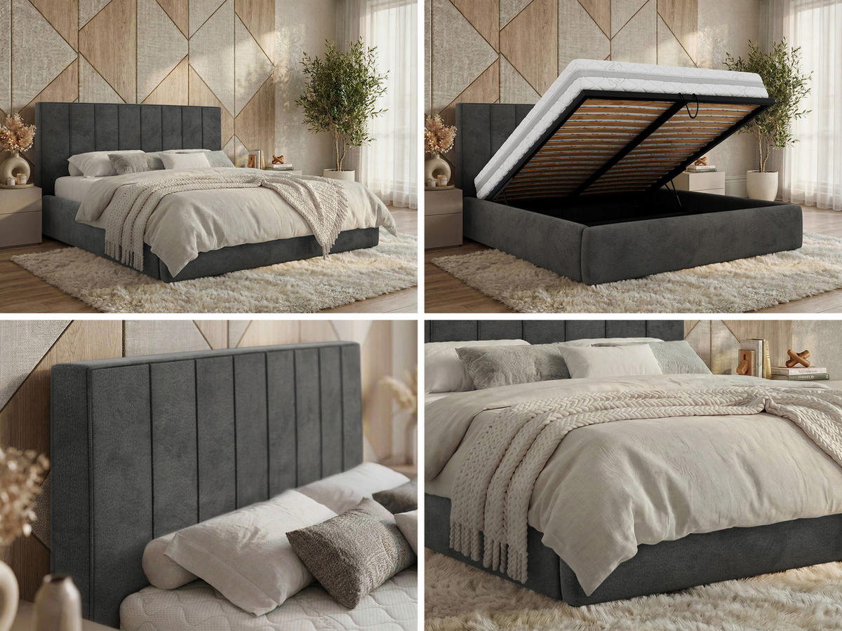 ČALOUNĚNÁ POSTEL TENARDO CLASSIC 200/200 - Tmavě šedá Samet - bez matrace - černá/tmavě šedá, textil/plast (200/200cm) - MKS