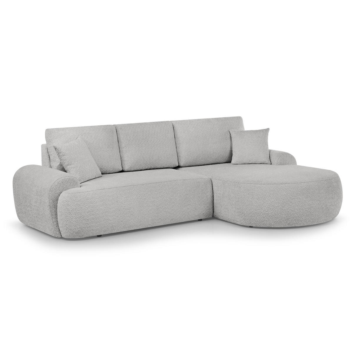 ECKSOFA Teddy L Hellgrau, Bouclé-Stoff, rechts - Hellgrau/Schwarz, Textil (270/170cm) - Beautysofa