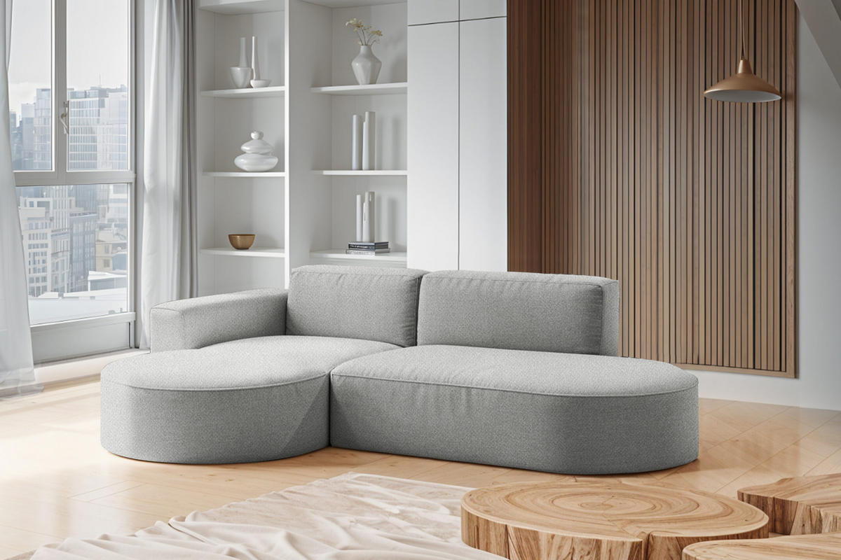 ECKSOFA Modena Studio Falten, Stoff Alpine, Grau Links - Grau, Holz (165/236cm) - Kaiser Möbel