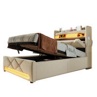 POLSTERBETT aus Leinen 90x200 cm in Beige mit LED & USB/Typ-C - Beige, Textil (90/200cm) - Modfu