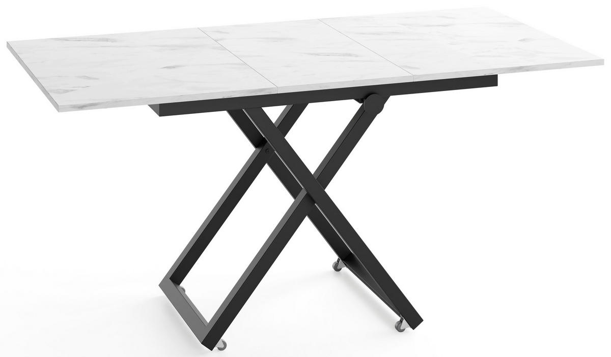 COUCHTISCH Axen höhenverstellbar ausziehbar, Marmor Weiß 120-160/80/38-75 cm - Ecru/Schwarz, Holzwerkstoff/Metall (80/160/75cm) - WFL GROUP