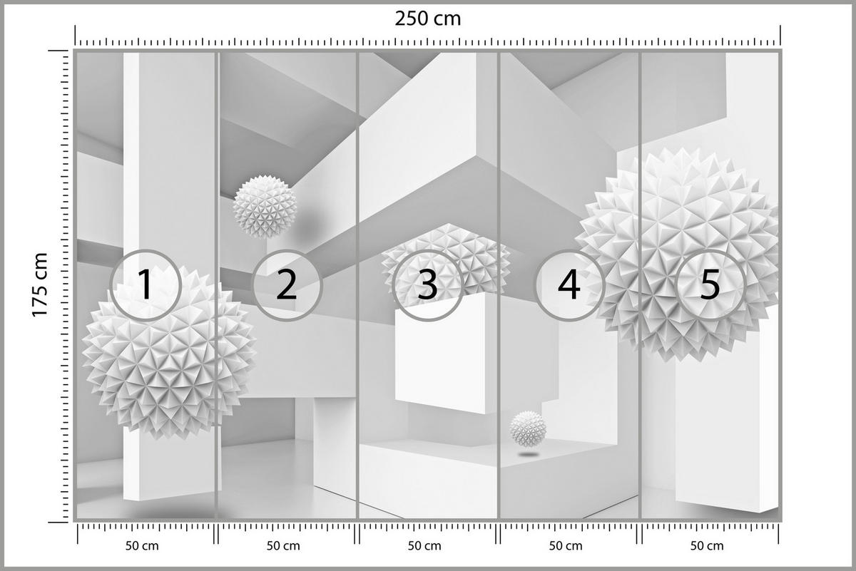 FOTOTAPETE Abstrakte 3D-Kugeln 250x175 - Weiß/Grau, Papier (250/175cm) - Muralo