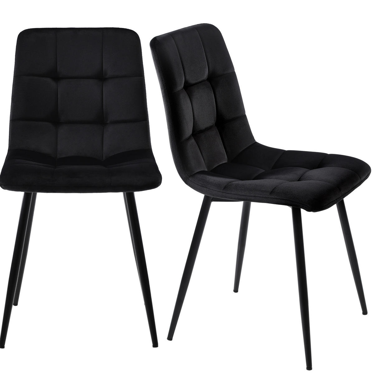 ESSZIMMERSTUHL 4er-Set Samt Schwarz mit Metallgestell - Schwarz, Metall (44/86/46cm) - Meubliv