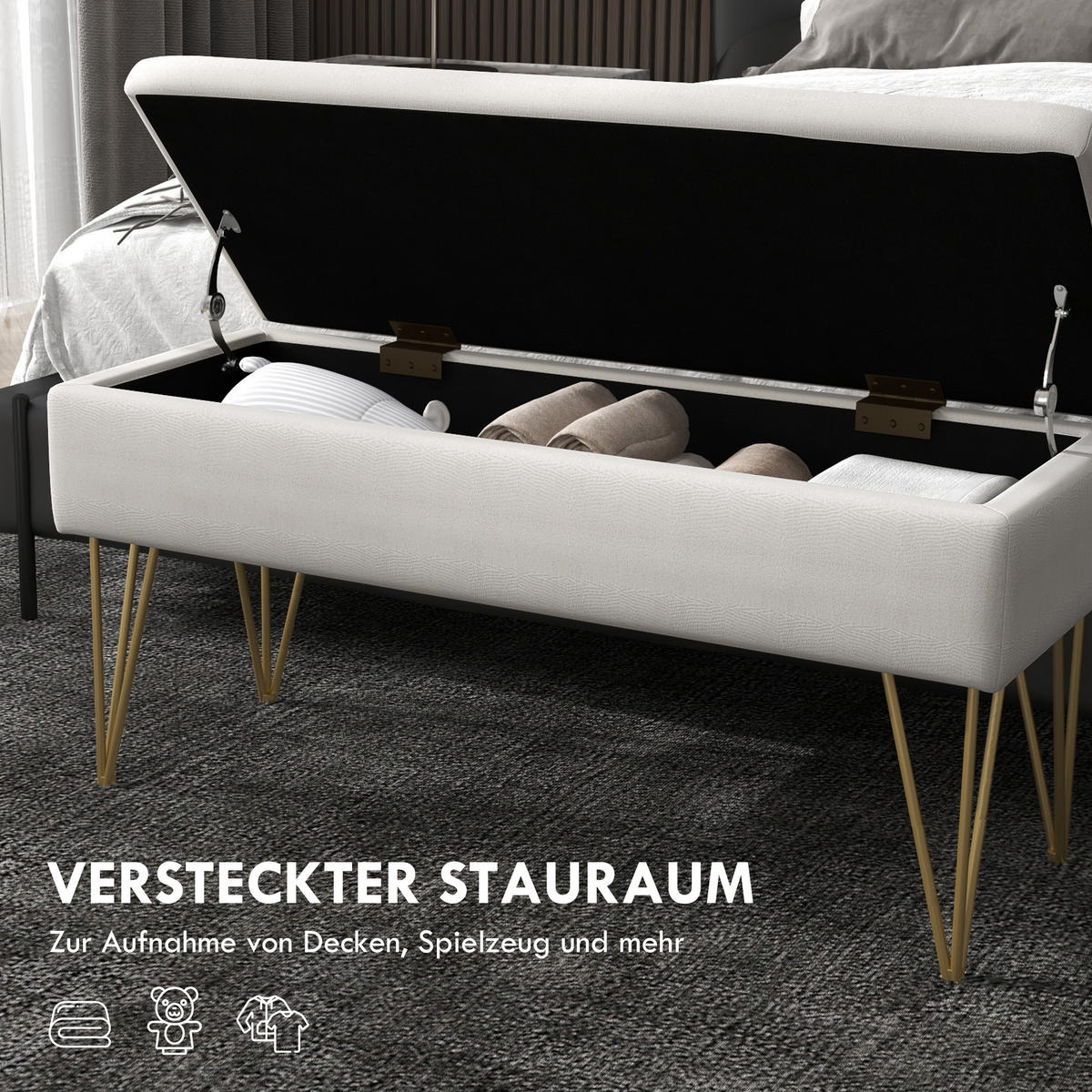 SITZBANK Bettbank - Creme, Holzwerkstoff (40/49/100cm) - HOMCOM