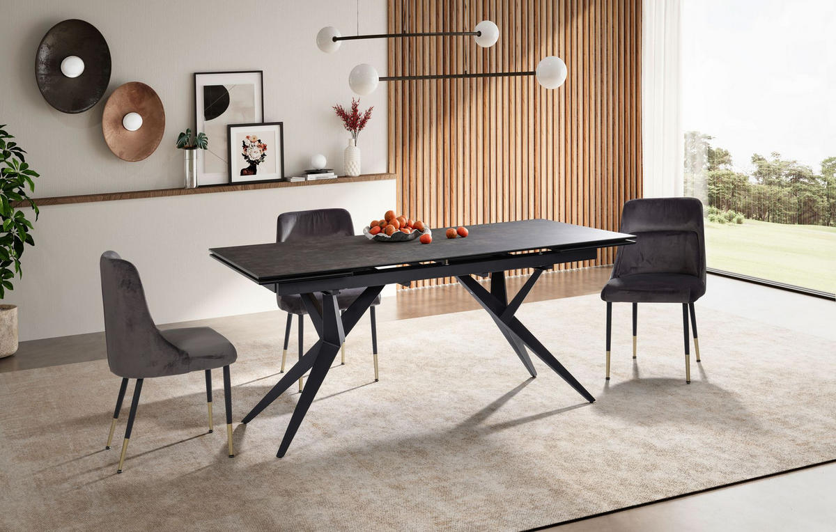 ESSTISCH Ausziehbar Keramik Glas Marmoroptik Groß, Schwarz 180x95x76 cm - Schwarz, Keramik/Metall (95/180/76cm) - KADIMA DESIGN