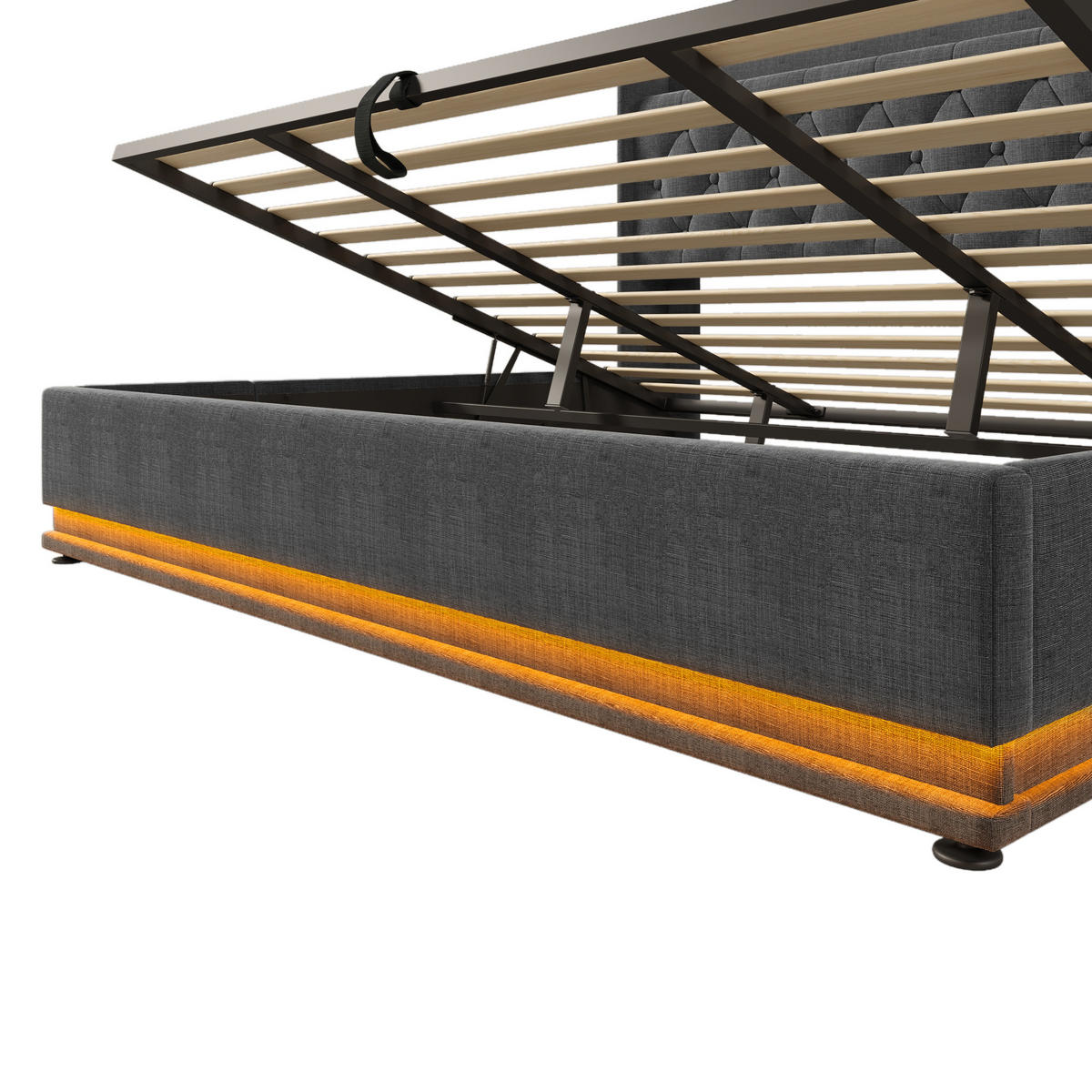 STAURAUMBETT 180/200 cm DE-00579, in Leinen Grau, LED-Beleuchtung - Grau, Metall (180/200cm) - ComfortXL