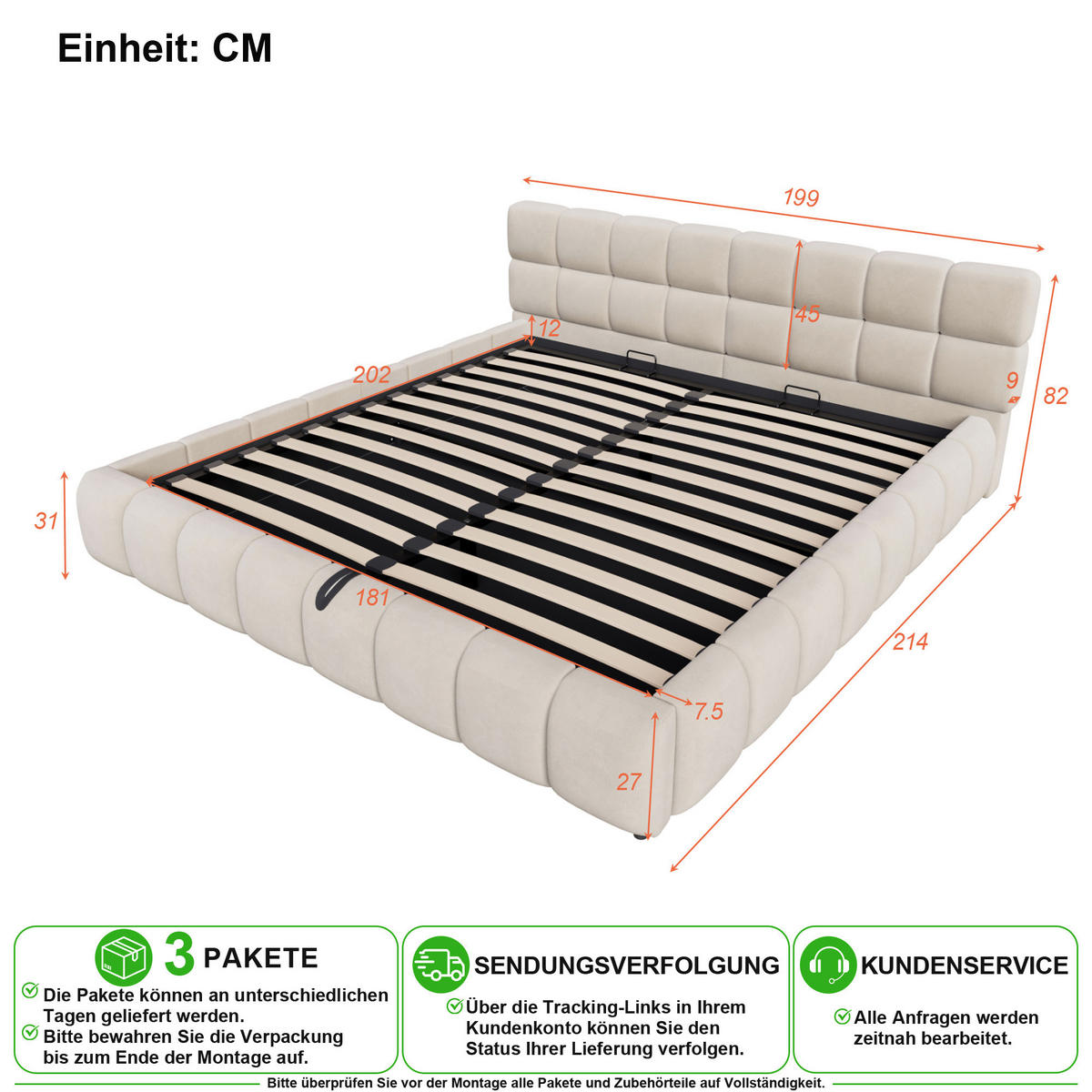 POLSTERBETT 180/200 cm in Beige Samt mit Bettkasten und LED-Beleuchtung - Beige, Holzwerkstoff/Textil (180/200cm) - CHICFURN