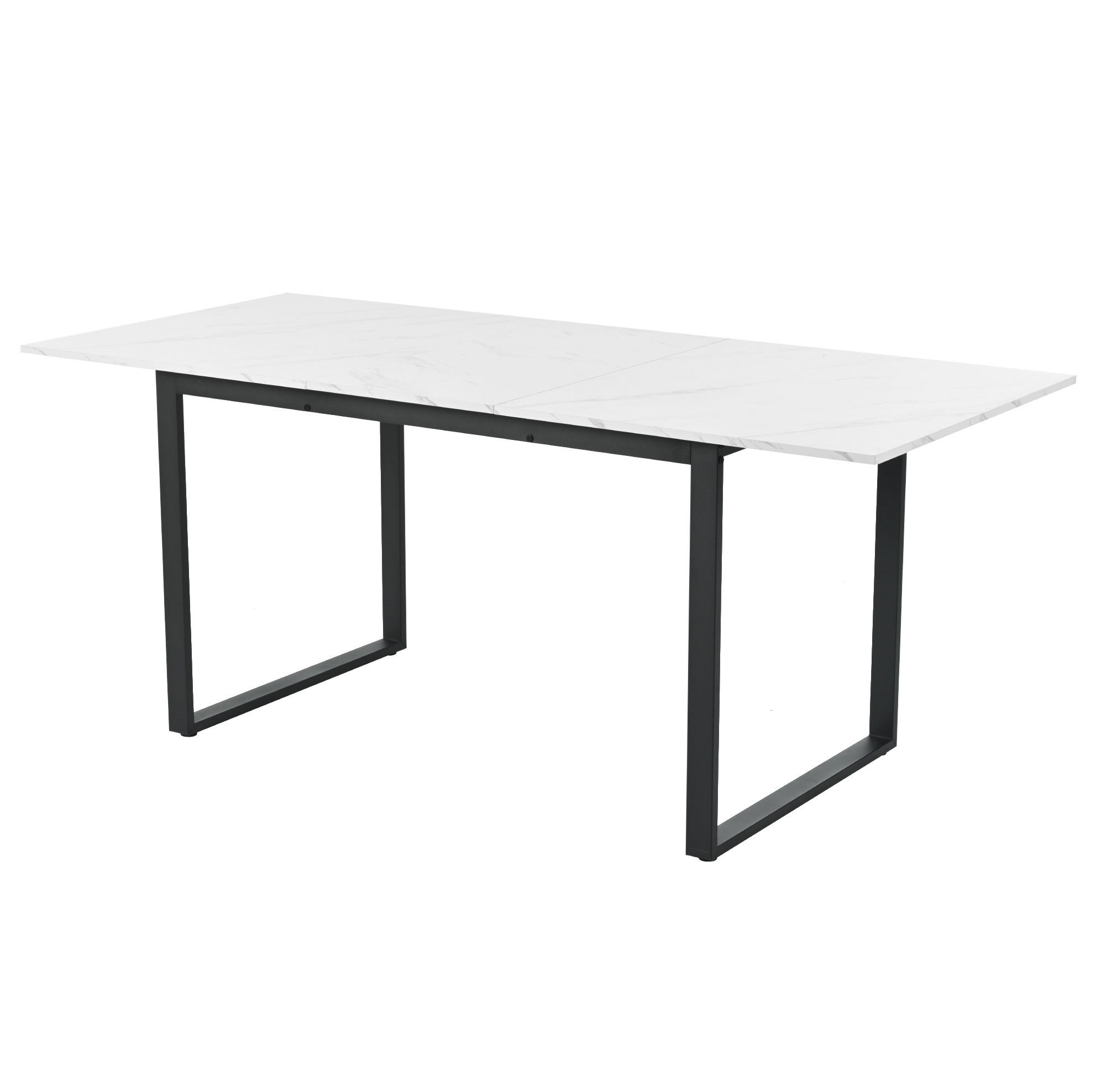 Modfu JÍDELNÍ stůl z MDF a kovu 140/180x80x75 cm bílý rozkládací s mramorovým dekorem a nastavitelnými nožkami